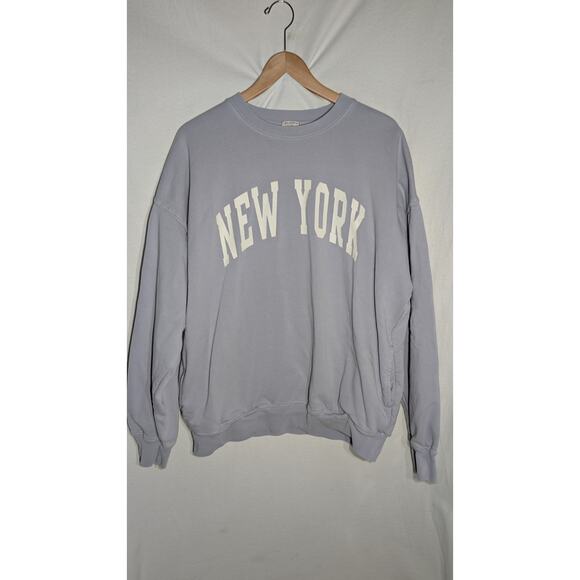 John Galt Womens Oversized New York Crewneck Sweatshirt One Size Blue Pockets - Picture 1 of 6